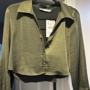 Zara, medium, satin crop top button down